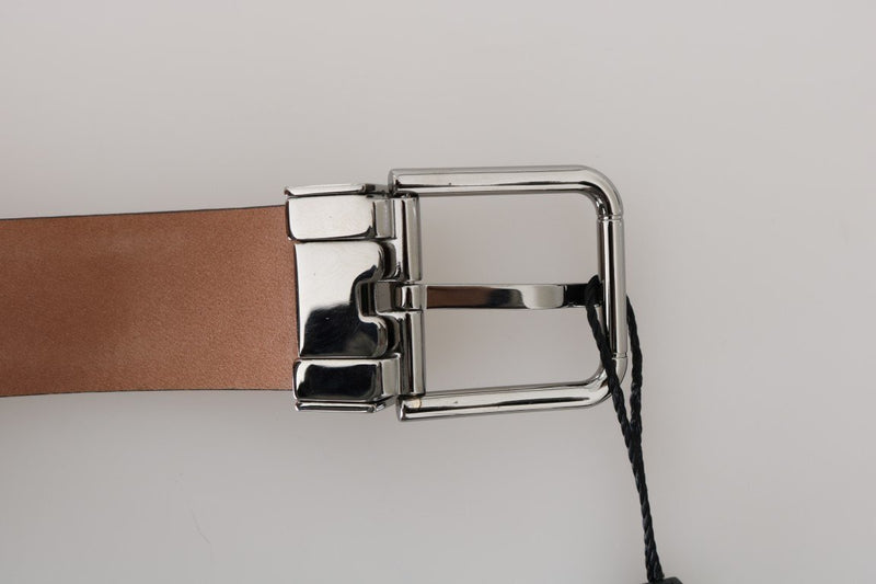 Black Ostrich Leather Silver Buckle Belt