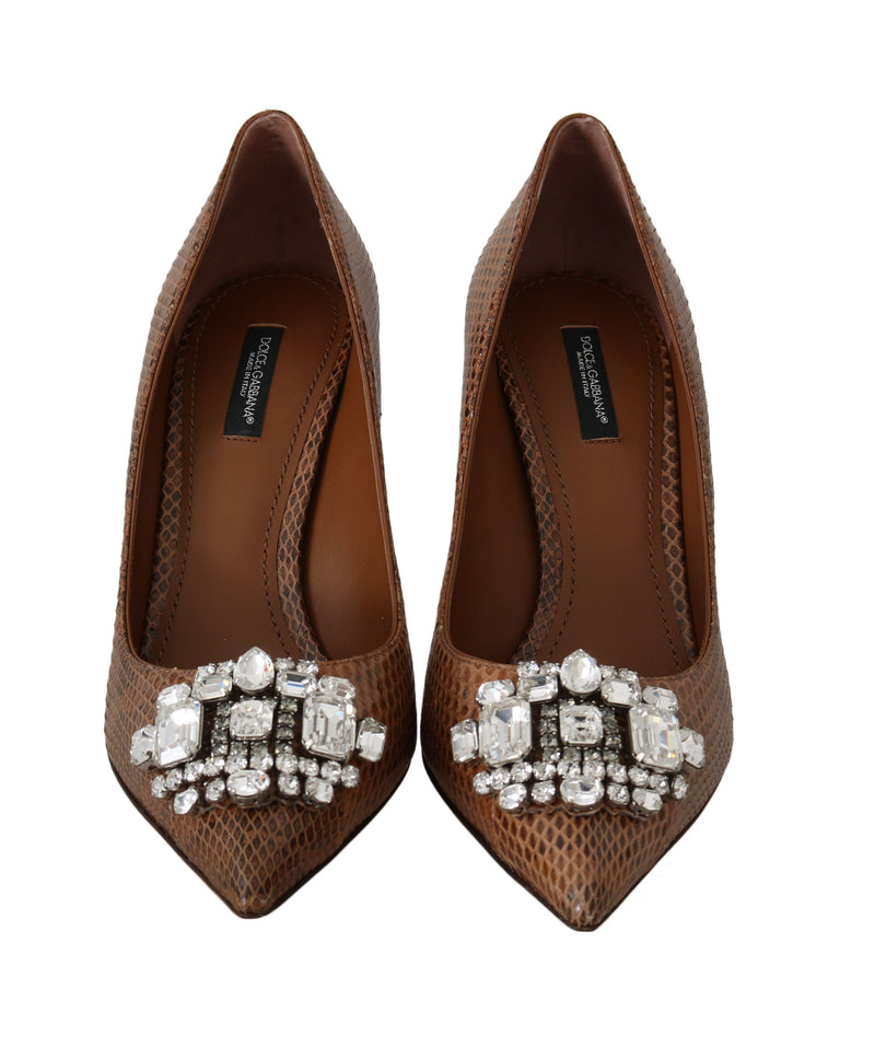 Brown Snakeskin Ayers Crystal Pumps