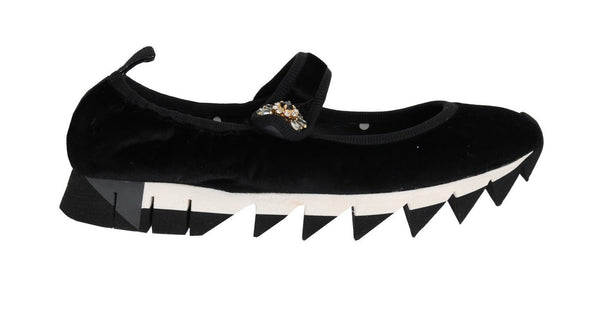 Black Velvet Crystal Strap Ballerina Shoes
