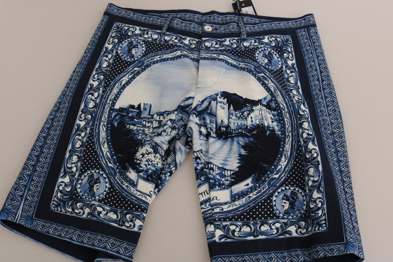 Blue White Taormina Print Shorts