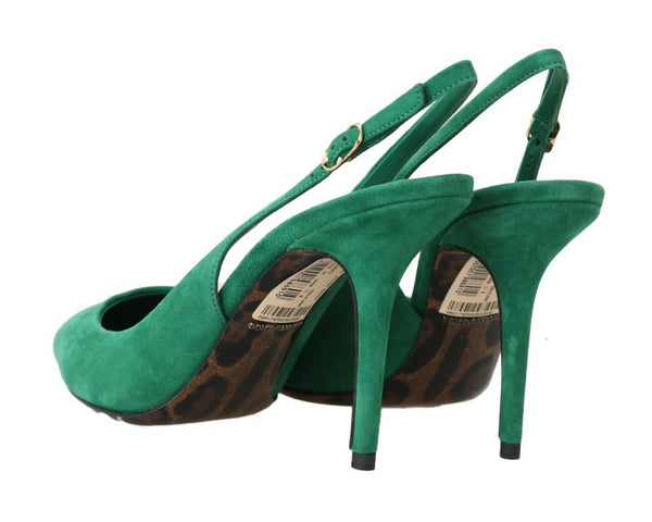 Green Suede Leather Slingbacks Heels