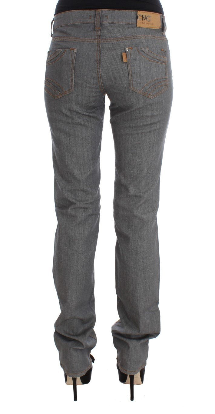 Gray Cotton Regular Fit Denim Jeans