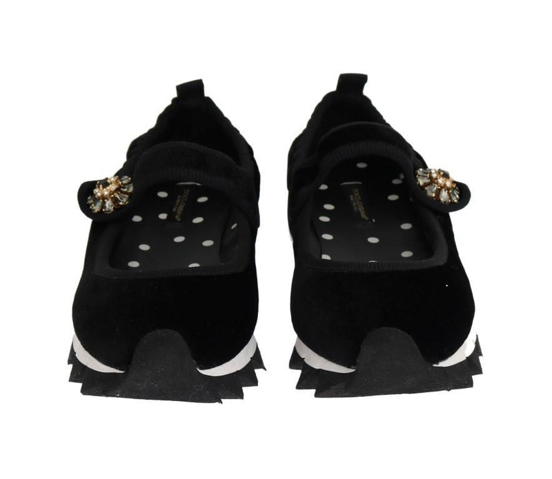 Black Velvet Crystal Strap Ballerina Shoes