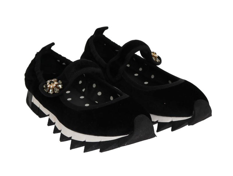 Black Velvet Crystal Strap Ballerina Shoes