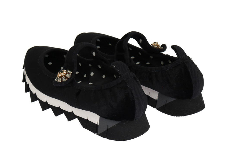 Black Velvet Crystal Strap Ballerina Shoes