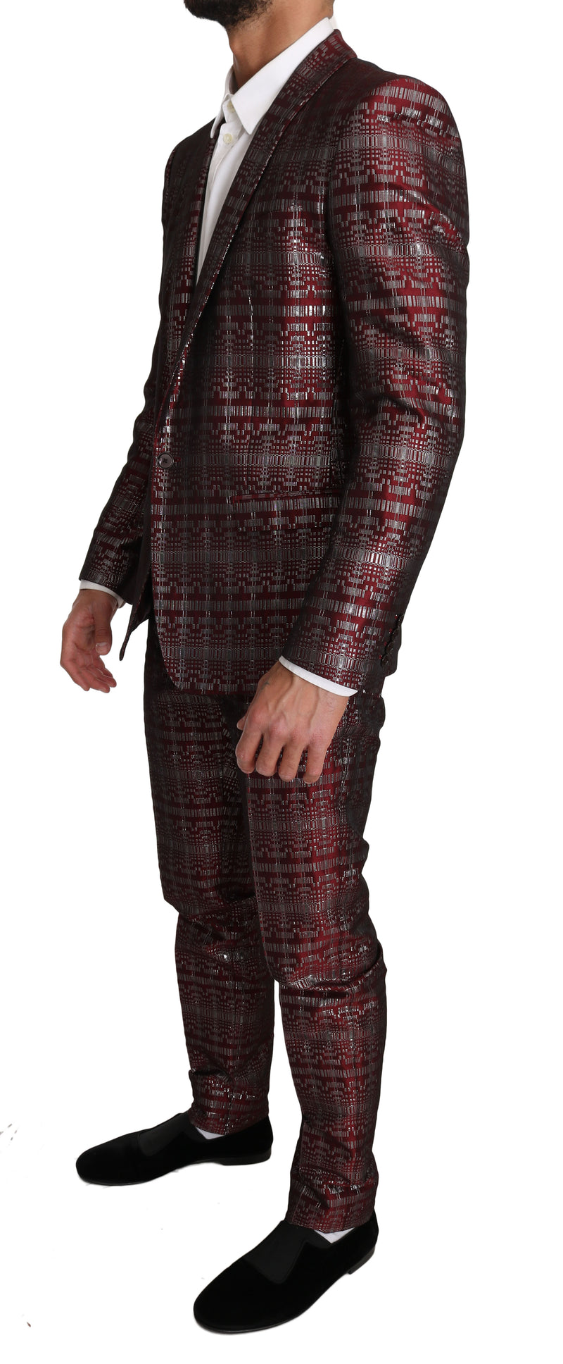 Bordeaux GOLD Shiny 2 Piece Slim Suit