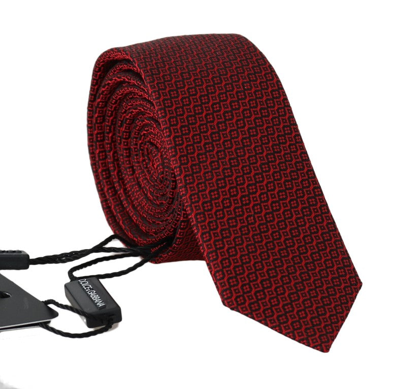 Bordeaux Black Silk Patterned Slim Tie