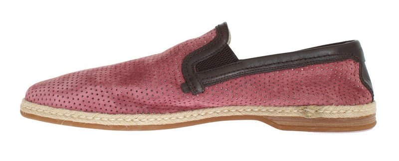 Pink Leather Breathable Holes Loafers