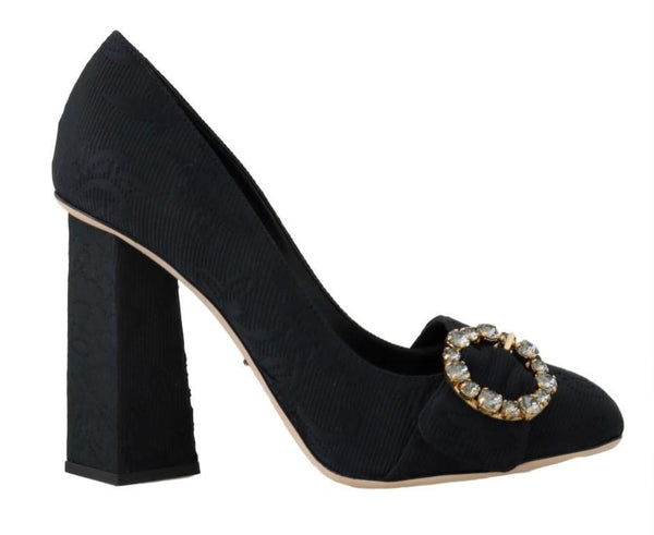 Black Brocade Crystal Mary Janes Pumps