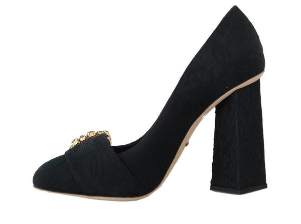 Black Brocade Crystal Mary Janes Pumps