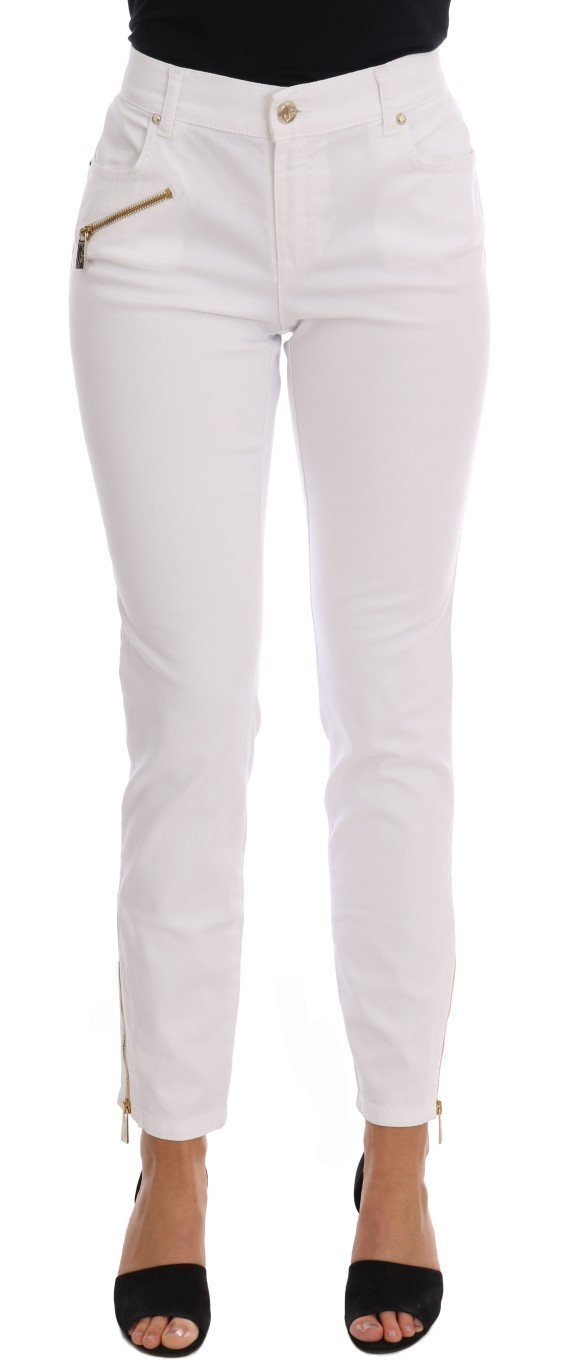 White Cotton Stretch Skinny Slim Fit Jeans