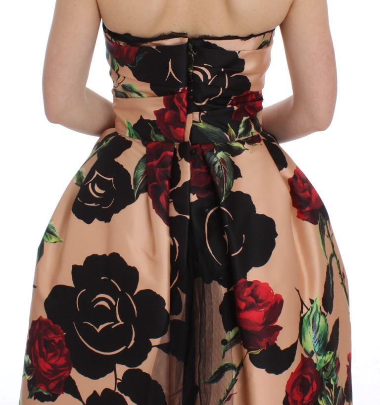 Pink Roses Floral Silk Pouf Ball Gown Dress