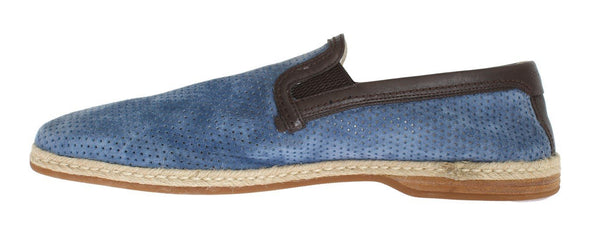 Blue Leather Breathable Holes Loafers