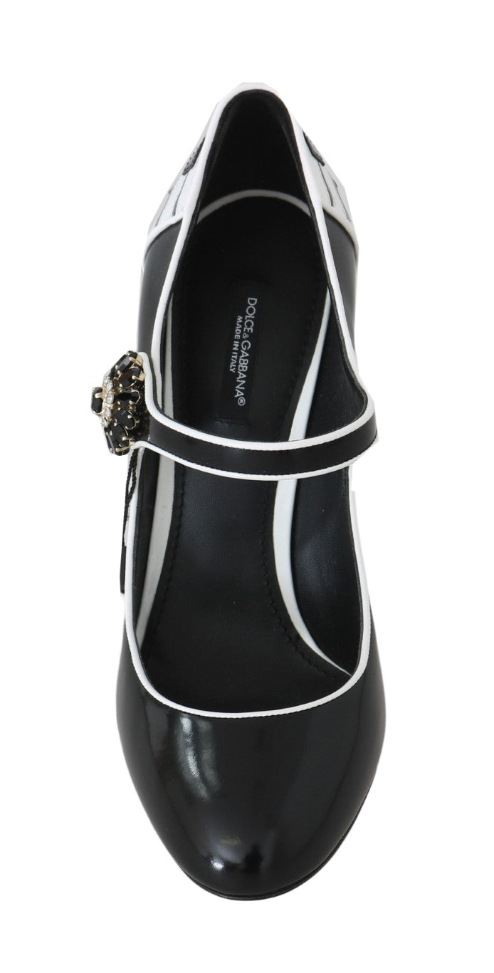Black Mary Janes Crystals Leather Pumps