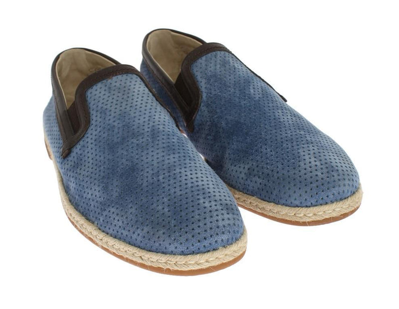 Blue Leather Breathable Holes Loafers