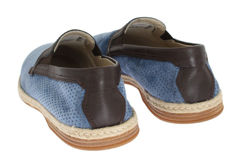 Blue Leather Breathable Holes Loafers