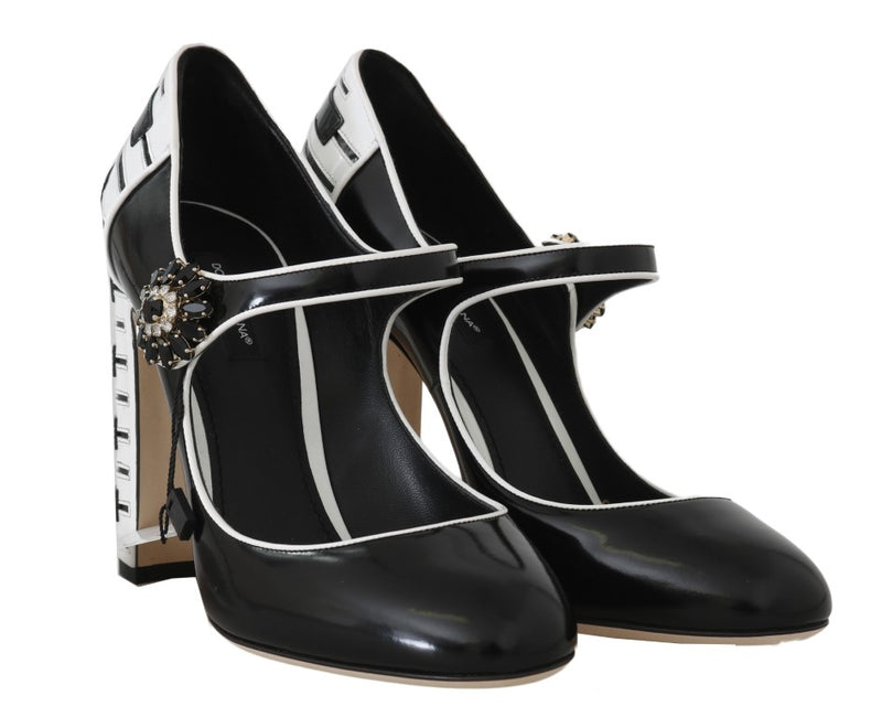 Black Mary Janes Crystals Leather Pumps