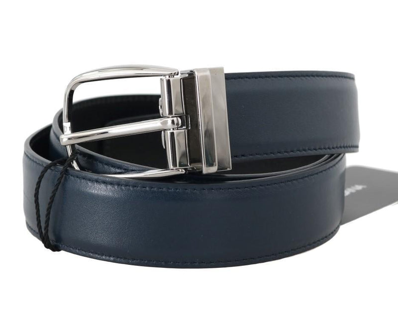 Blue Leather Silver Buckle Belt