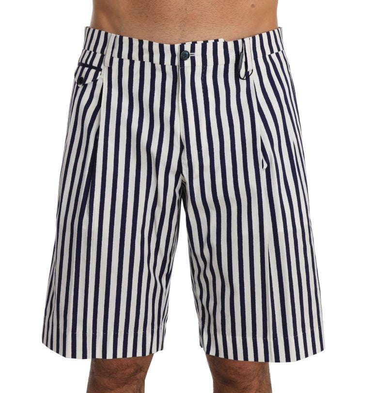 Blue White Striped Cotton Shorts