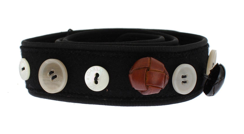 Black Viscose Wool Button Waist Belt