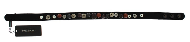 Black Viscose Wool Button Waist Belt