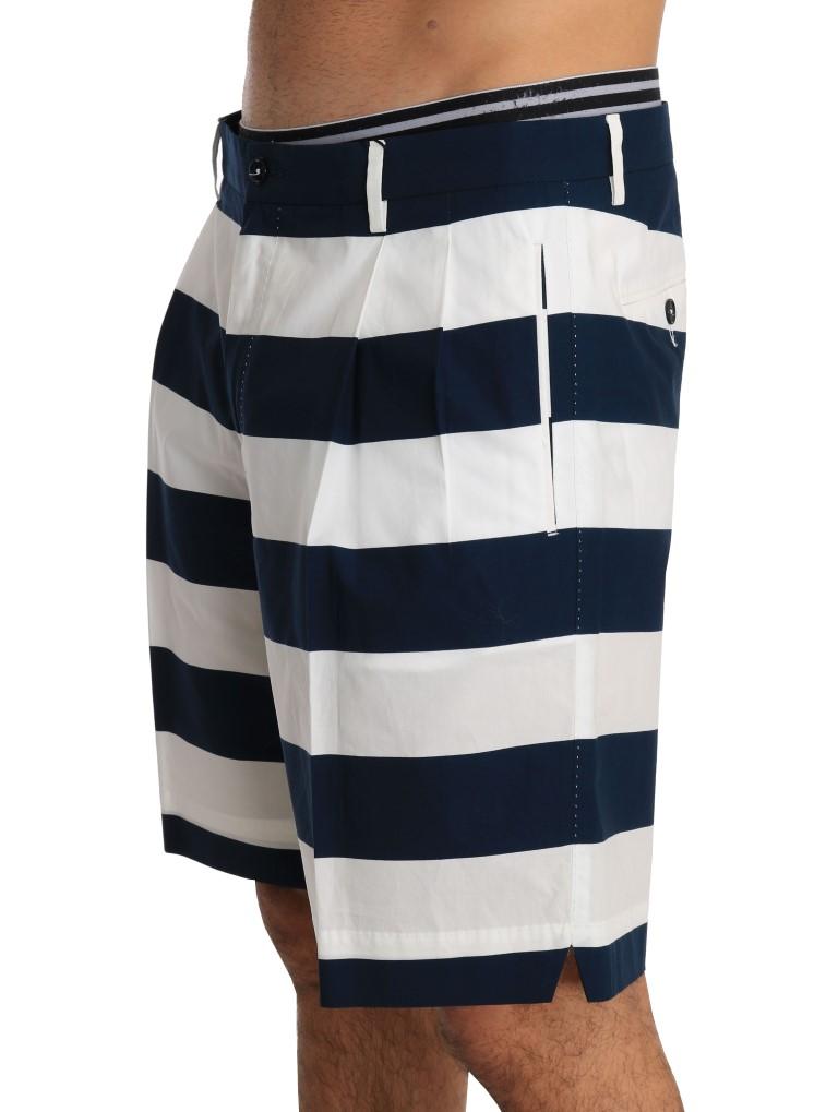 Blue White Striped Cotton Shorts