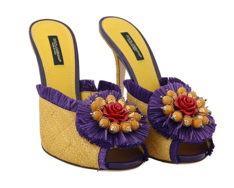 Yellow Straw Slides Crystal Sandals