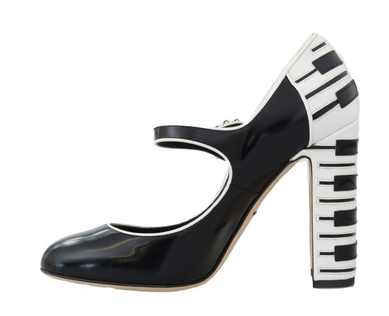Black White Leather Mary Janes Crystals Pumps