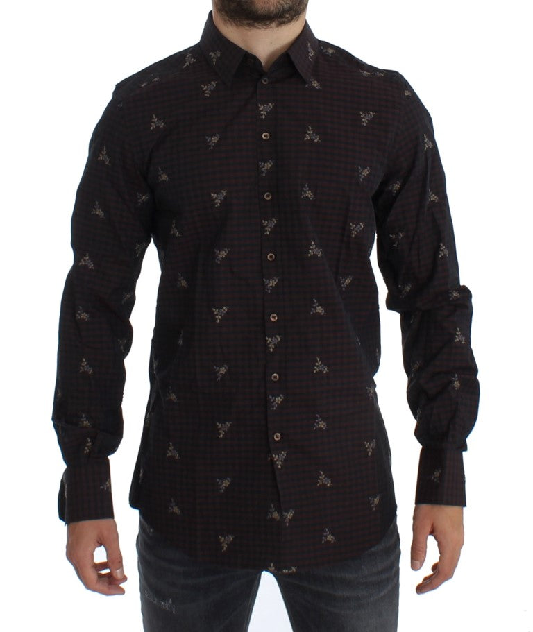 Red Floral Embroidered Slim Fit GOLD Shirt