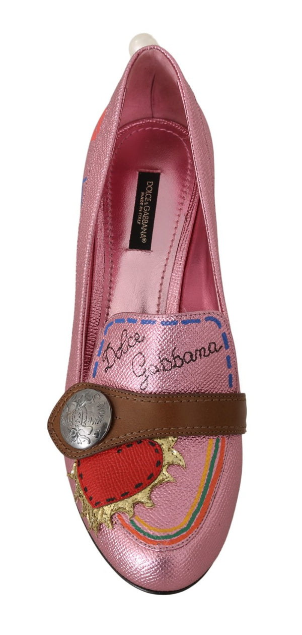 Pink Leather Heart Moccasins Heels