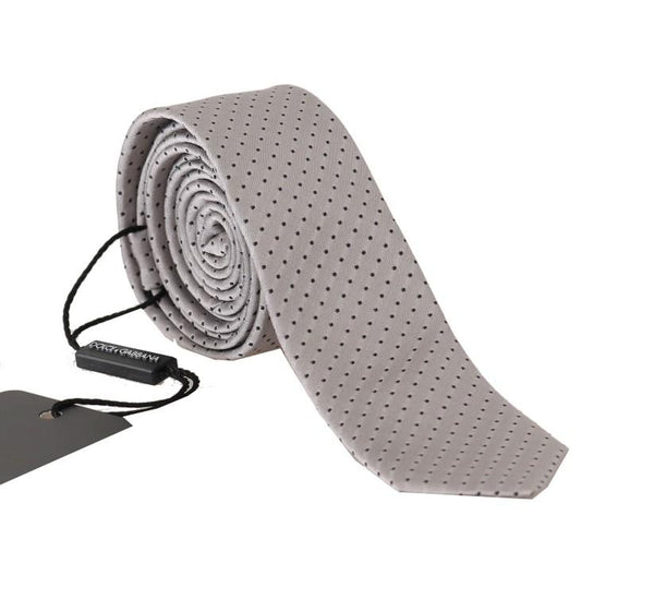 Gray Silk Black Dotted Pattern Slim Tie