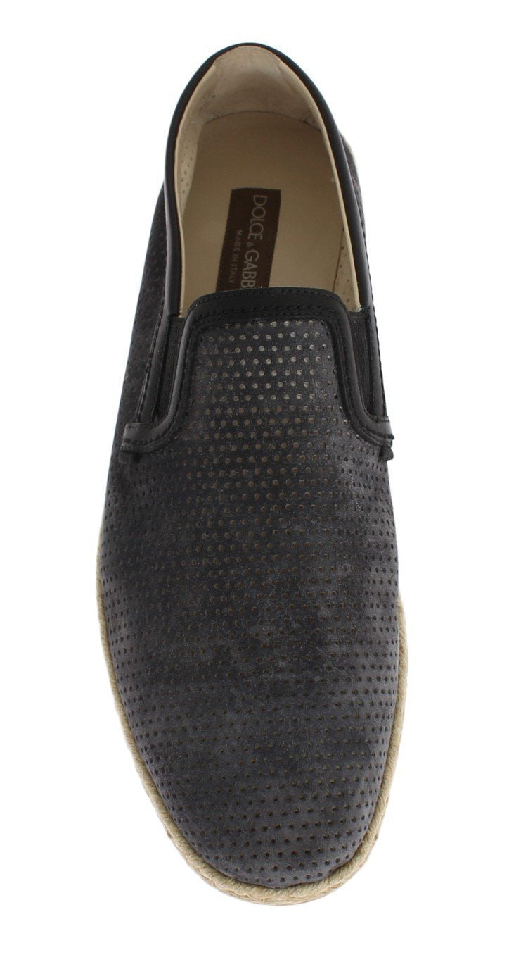 Gray Black Leather Breathable Loafers