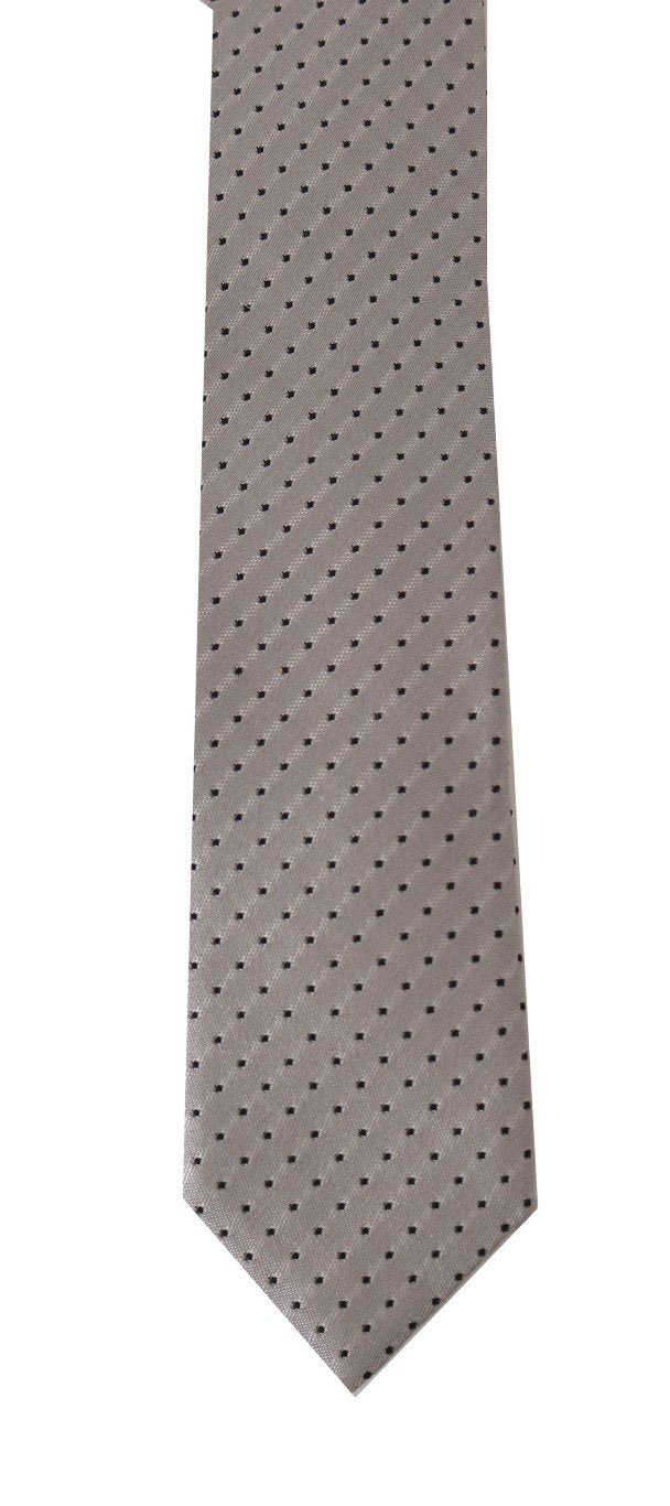 Gray Silk Black Dotted Pattern Slim Tie