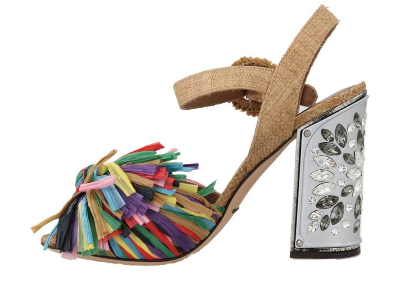 Multicolor Crystal Straw Sandal Shoes