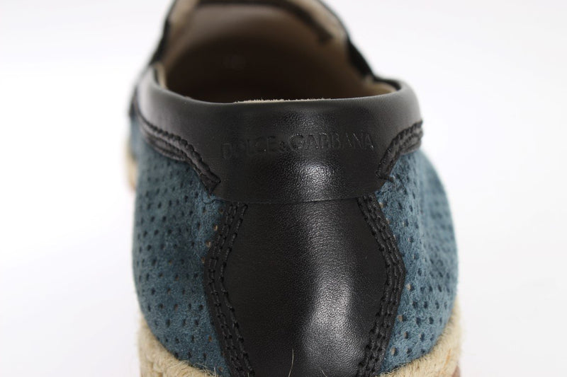 Blue Black Leather Breathable Loafers