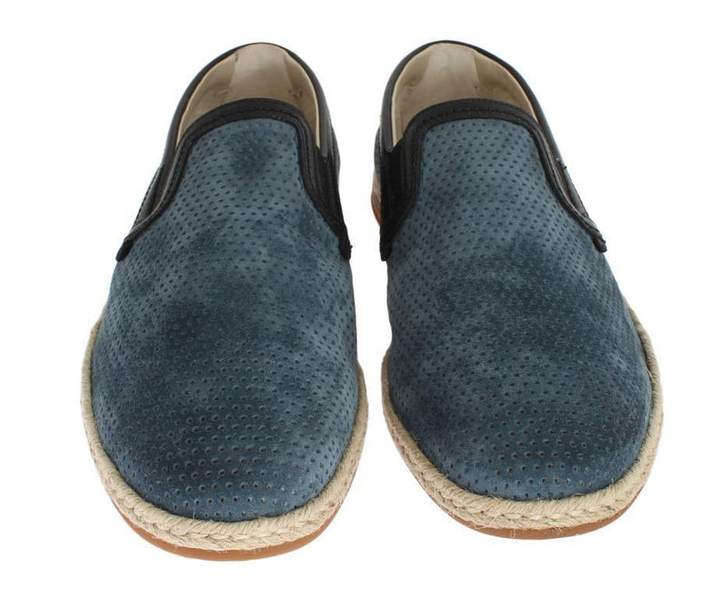 Blue Black Leather Breathable Loafers