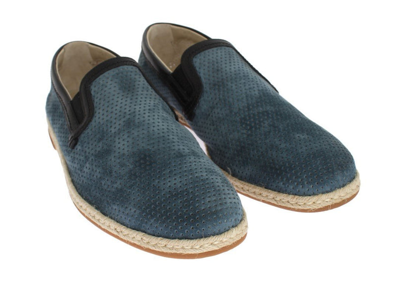 Blue Black Leather Breathable Loafers
