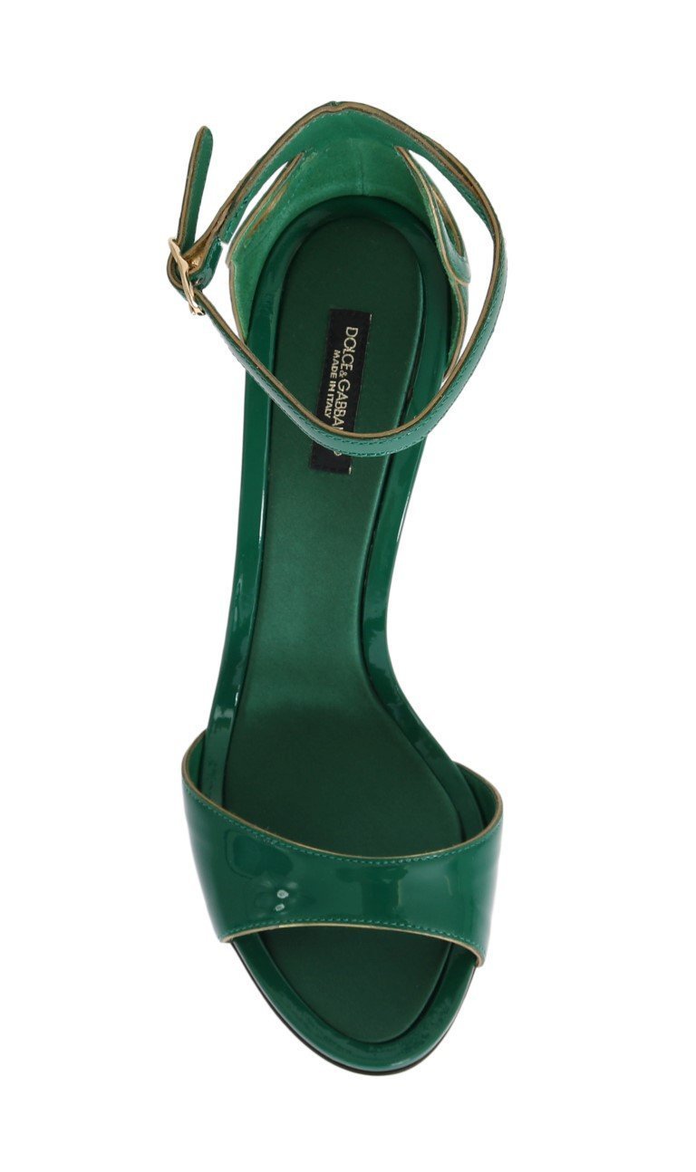 Green Gold Patent Leather Heels Pumps