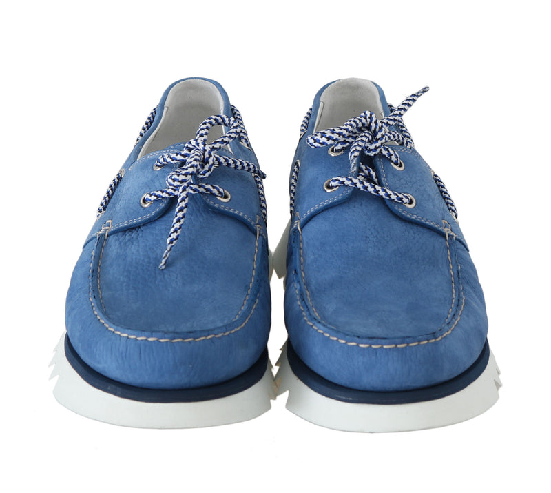 Blue White Leather Casual Loafers