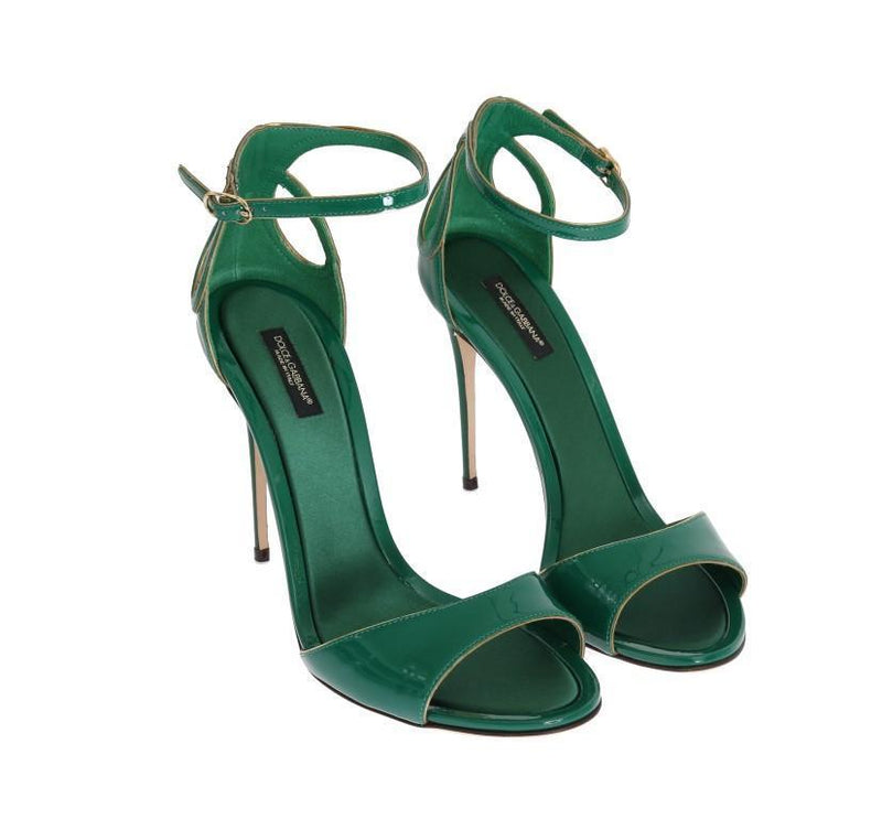 Green Gold Patent Leather Heels Pumps