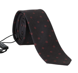 Brown Silk Red Polka Dot Print Slim Tie