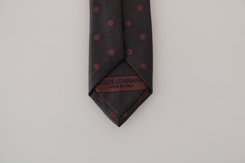 Brown Silk Red Polka Dot Print Slim Tie