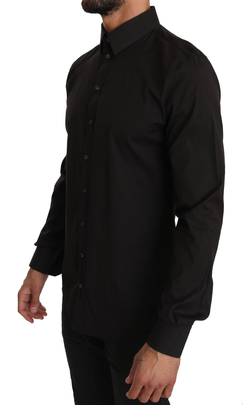 Black Cotton SICILIA Stretch Formal Shirt