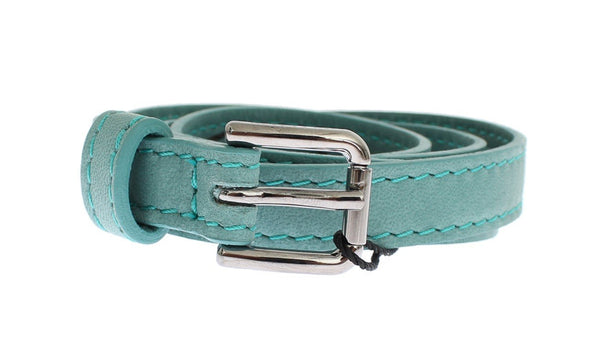 Green Leather Silver Buckle Logo Belt