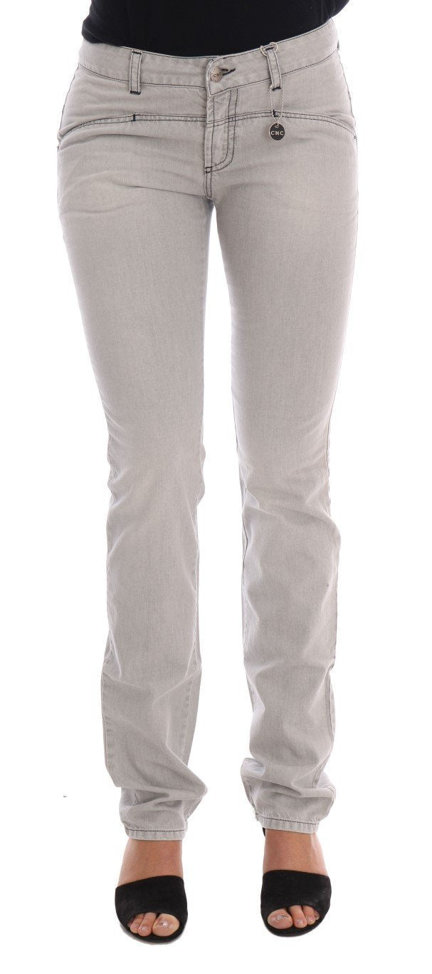 Gray Wash Cotton Slim Jeans