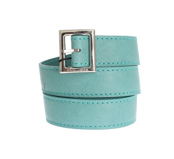 Green Leather Silver Buckle Logo Belt