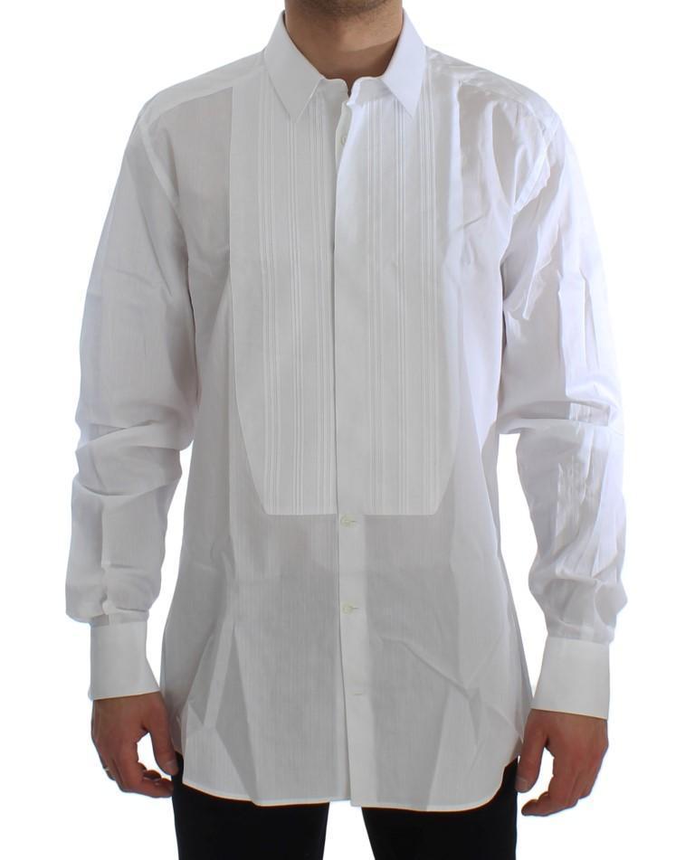 White Cotton Slim GOLD Tuxedo Smoking Shirt