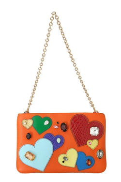 Orange CLEO Leather Heart Crystal Clutch Bag