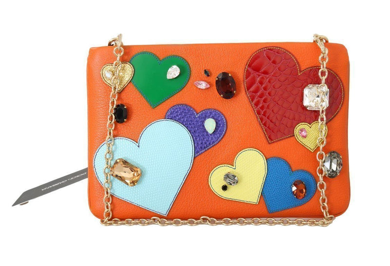 Orange CLEO Leather Heart Crystal Clutch Bag