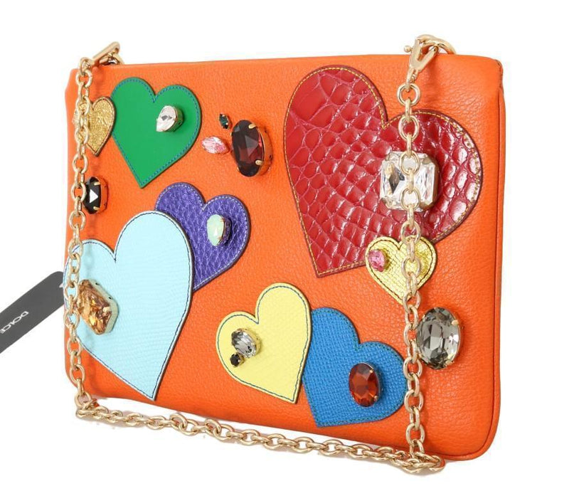 Orange CLEO Leather Heart Crystal Clutch Bag